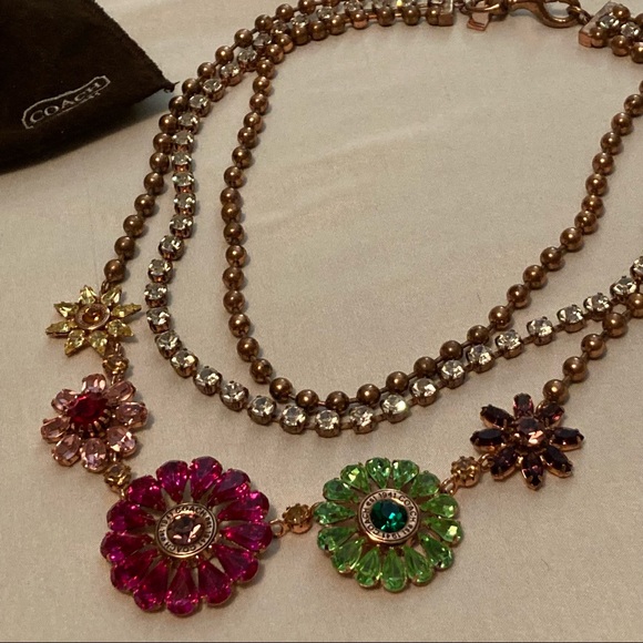 COACH Poppy Swarovski Crystal Flower 3 Strand Necklace 94584 - Picture 3 of 16